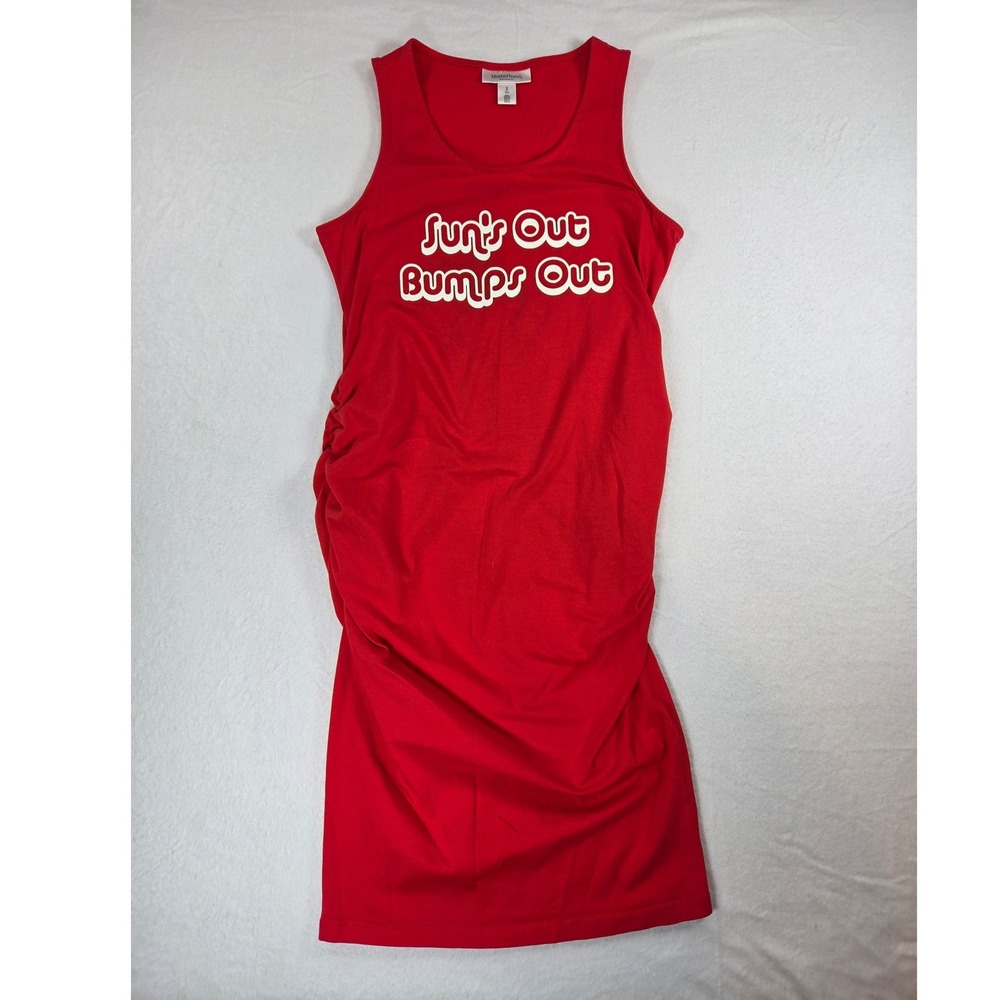Motherhood Maternity Red Cotton Tank Top Dress Rouched Sides Small PJ Sundress